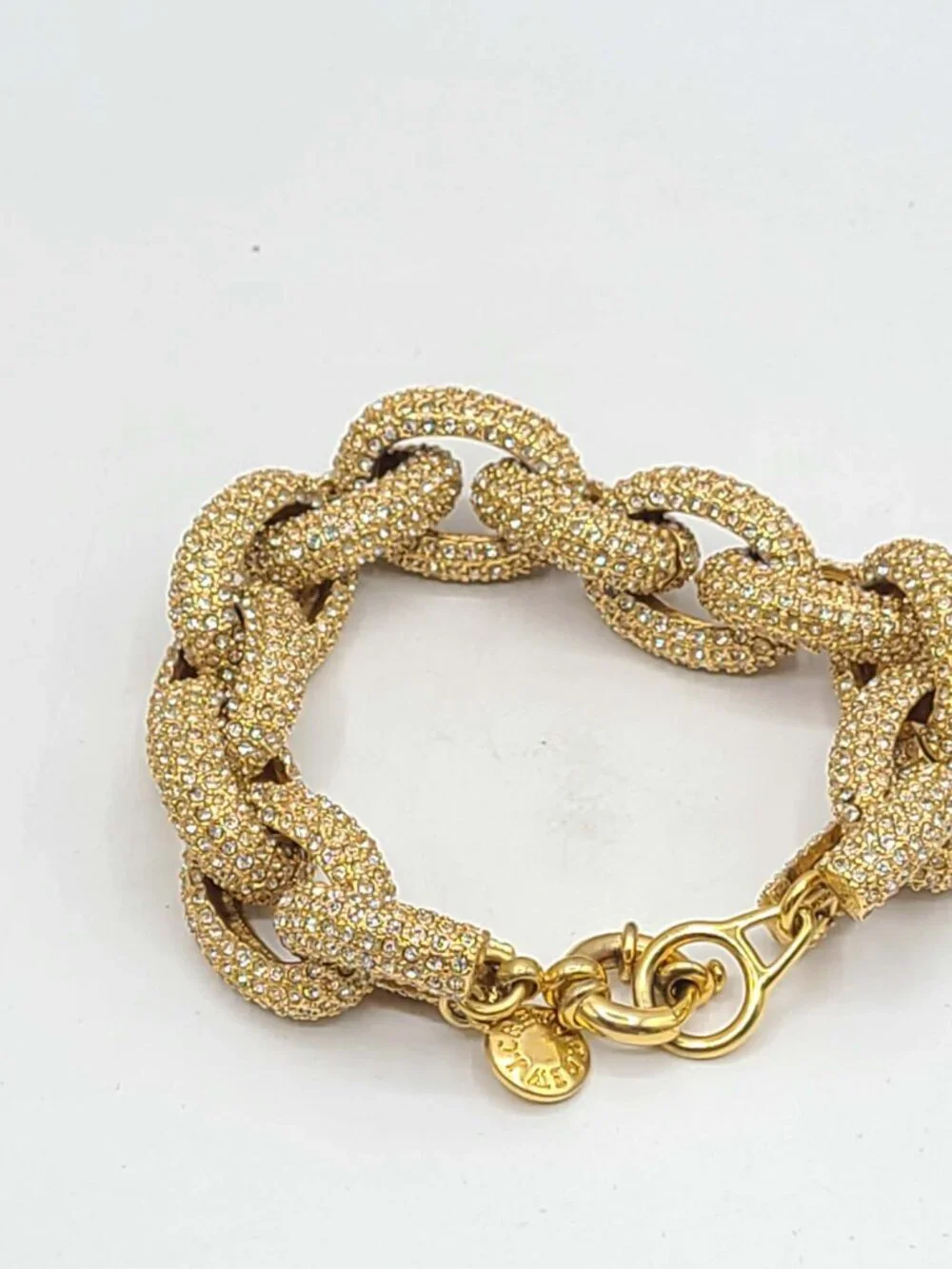 J Crew Chunky Gold Tone Pave Bracelet Like New
